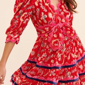 CeliaB Gladys Red and Pink Patterned Dress